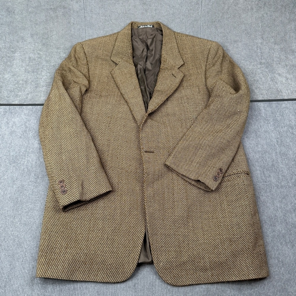 Made in Italy Mens Brown Micro Check Tweed Blazer Sport Coat Two Button Jacket